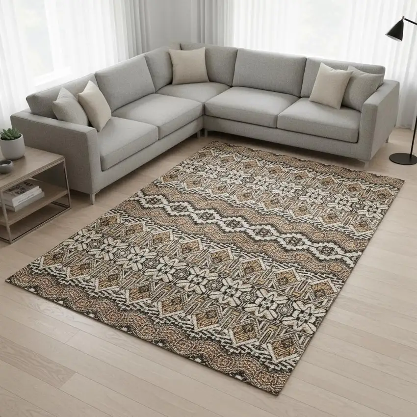 Taupe Beige And Copper Moroccan Washable Area Rug With UV Protection Photo 2