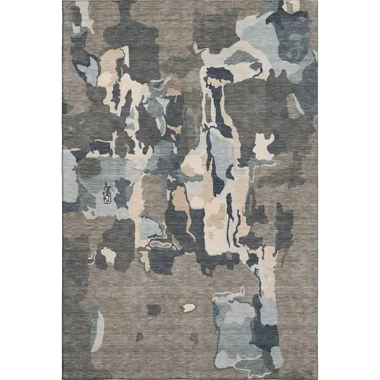 Taupe Beige And Cream Abstract Washable Area Rug With UV Protection Photo 1