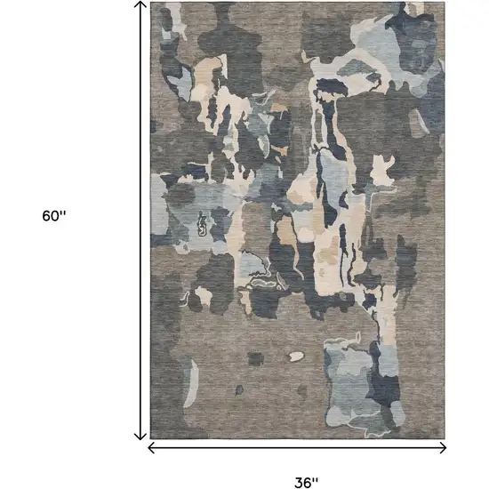 Taupe Beige And Cream Abstract Washable Area Rug With UV Protection Photo 7