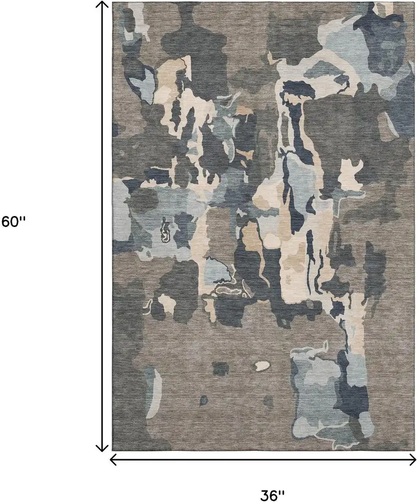 Taupe Beige And Cream Abstract Washable Area Rug With UV Protection Photo 7