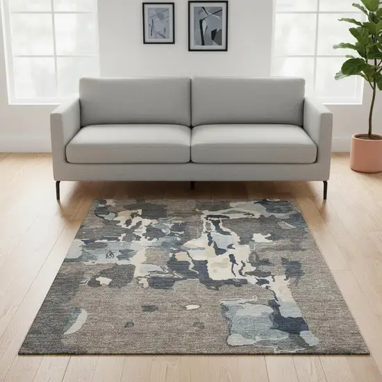 Taupe Beige And Cream Abstract Washable Area Rug With UV Protection Photo 2