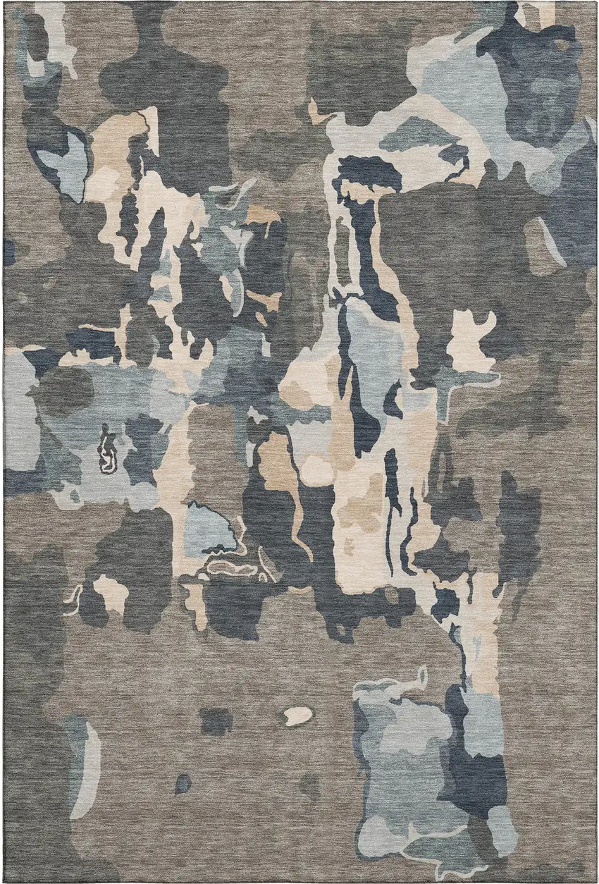 Taupe Beige And Cream Abstract Washable Area Rug With UV Protection Photo 1