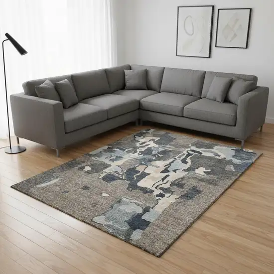 Taupe Beige And Cream Abstract Washable Area Rug With UV Protection Photo 2