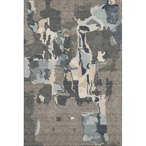 Photo of Taupe Beige And Cream Abstract Washable Area Rug With UV Protection