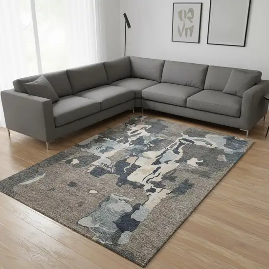 Taupe Beige And Cream Abstract Washable Area Rug With UV Protection Photo 2