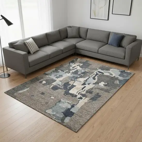 Taupe Beige And Cream Abstract Washable Area Rug With UV Protection Photo 2