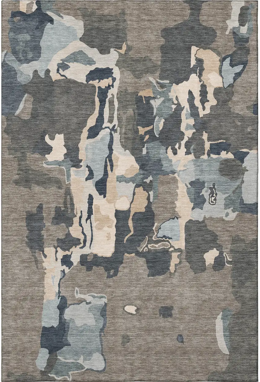 Taupe Beige And Cream Abstract Washable Area Rug With UV Protection Photo 2