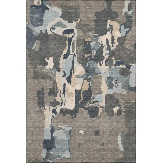 Taupe Beige And Cream Abstract Washable Area Rug With UV Protection Photo 2