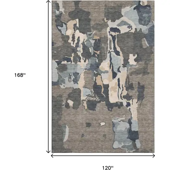 Taupe Beige And Cream Abstract Washable Area Rug With UV Protection Photo 9