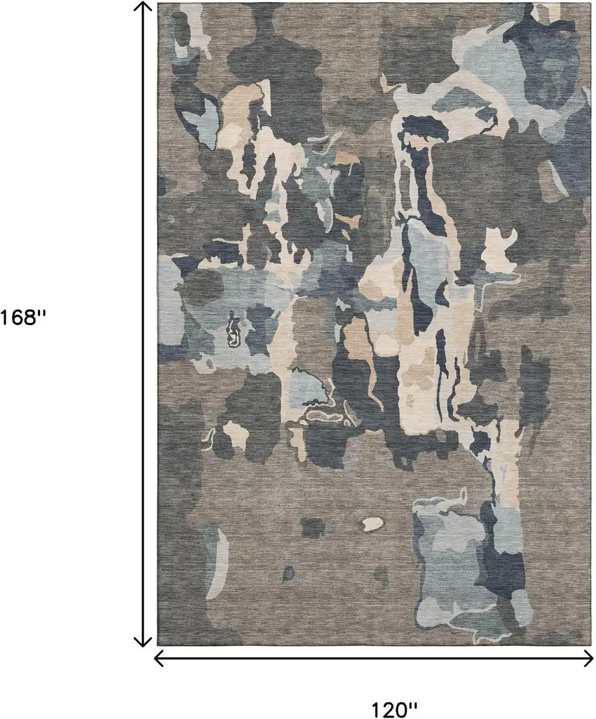 Taupe Beige And Cream Abstract Washable Area Rug With UV Protection Photo 9
