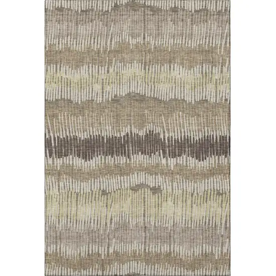 Taupe Beige And Cream Striped Washable Area Rug With UV Protection Photo 3