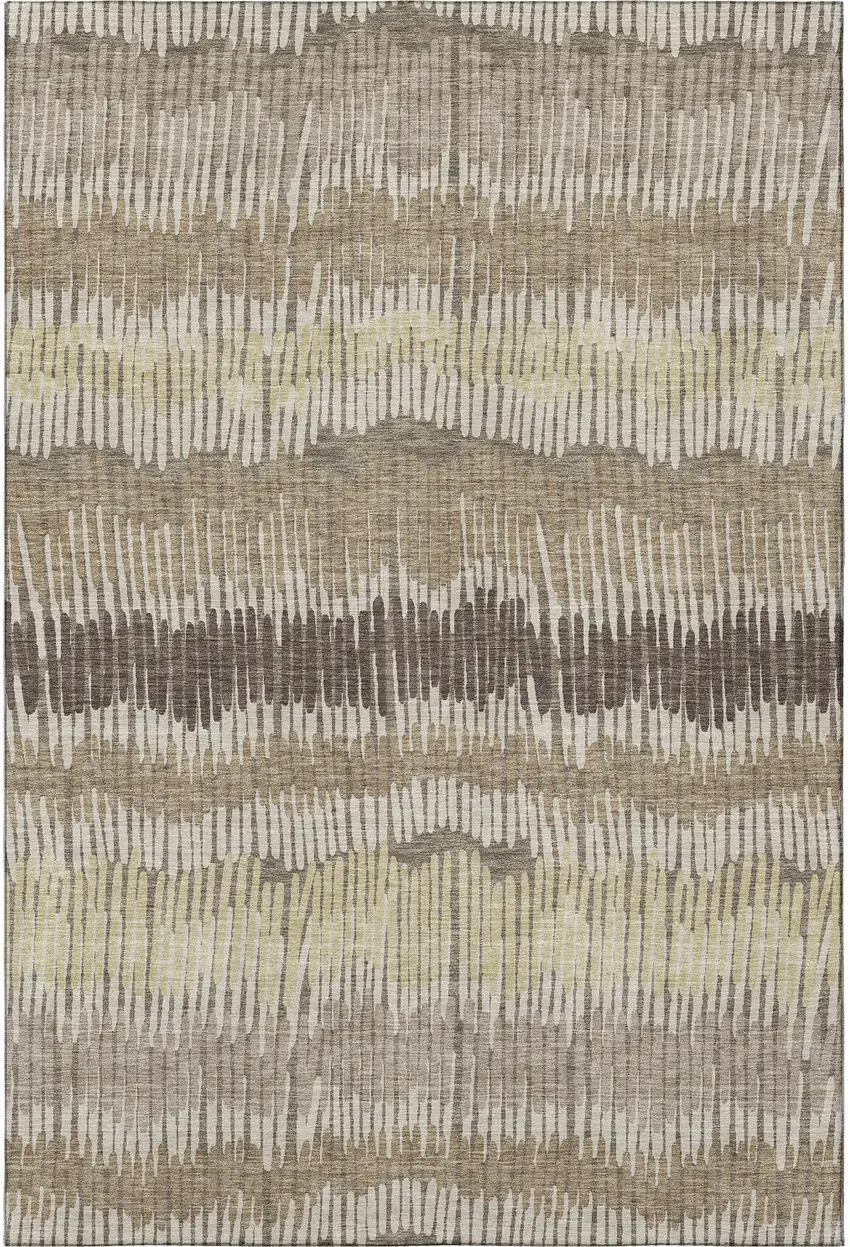 Taupe Beige And Cream Striped Washable Area Rug With UV Protection Photo 3