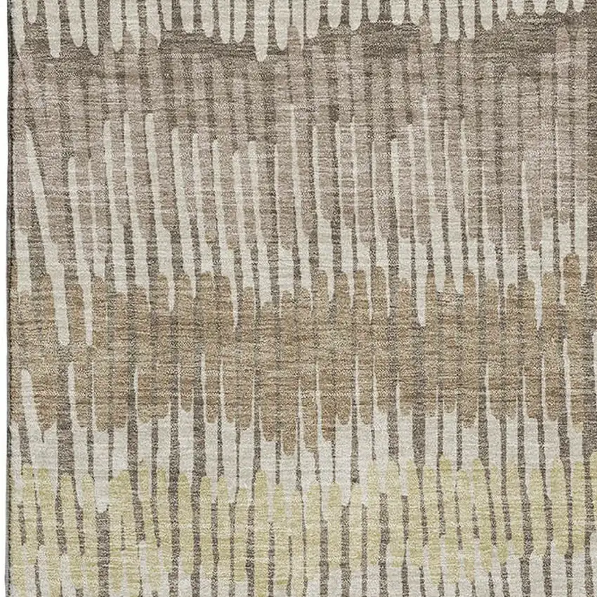 Taupe Beige And Cream Striped Washable Area Rug With UV Protection Photo 3