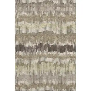 Photo of Taupe Beige And Cream Striped Washable Area Rug With UV Protection