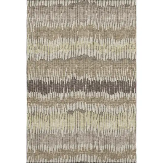 Taupe Beige And Cream Striped Washable Area Rug With UV Protection Photo 1