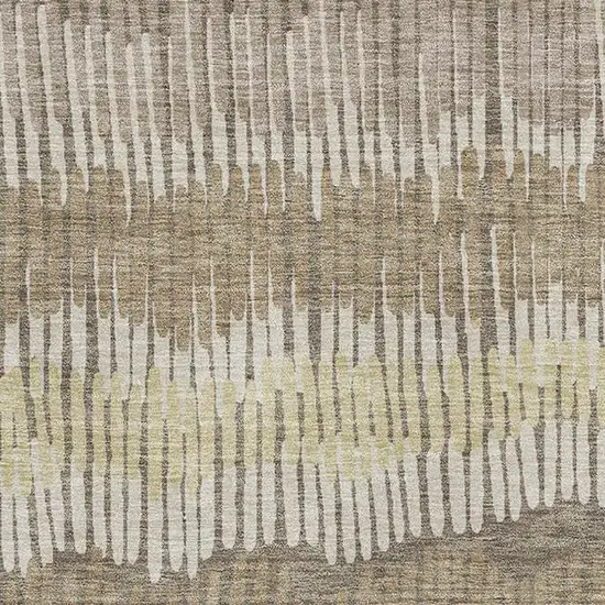 Taupe Beige And Cream Striped Washable Area Rug With UV Protection Photo 3