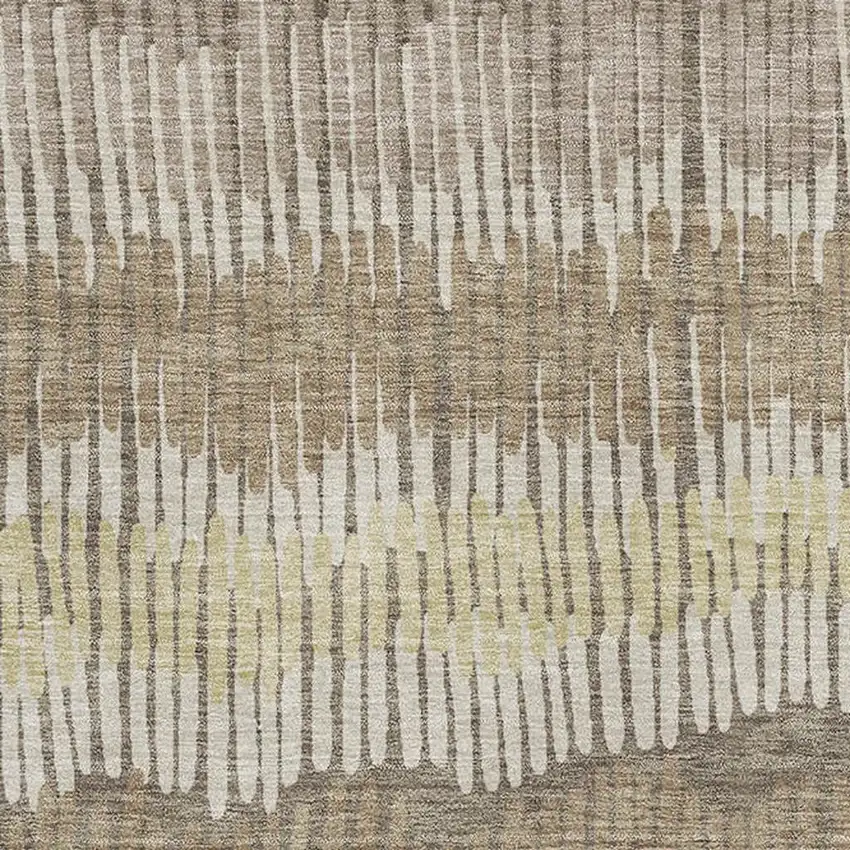 Taupe Beige And Cream Striped Washable Area Rug With UV Protection Photo 3