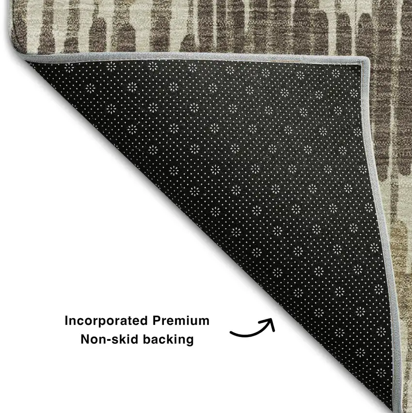 Taupe Beige And Cream Striped Washable Area Rug With UV Protection Photo 6