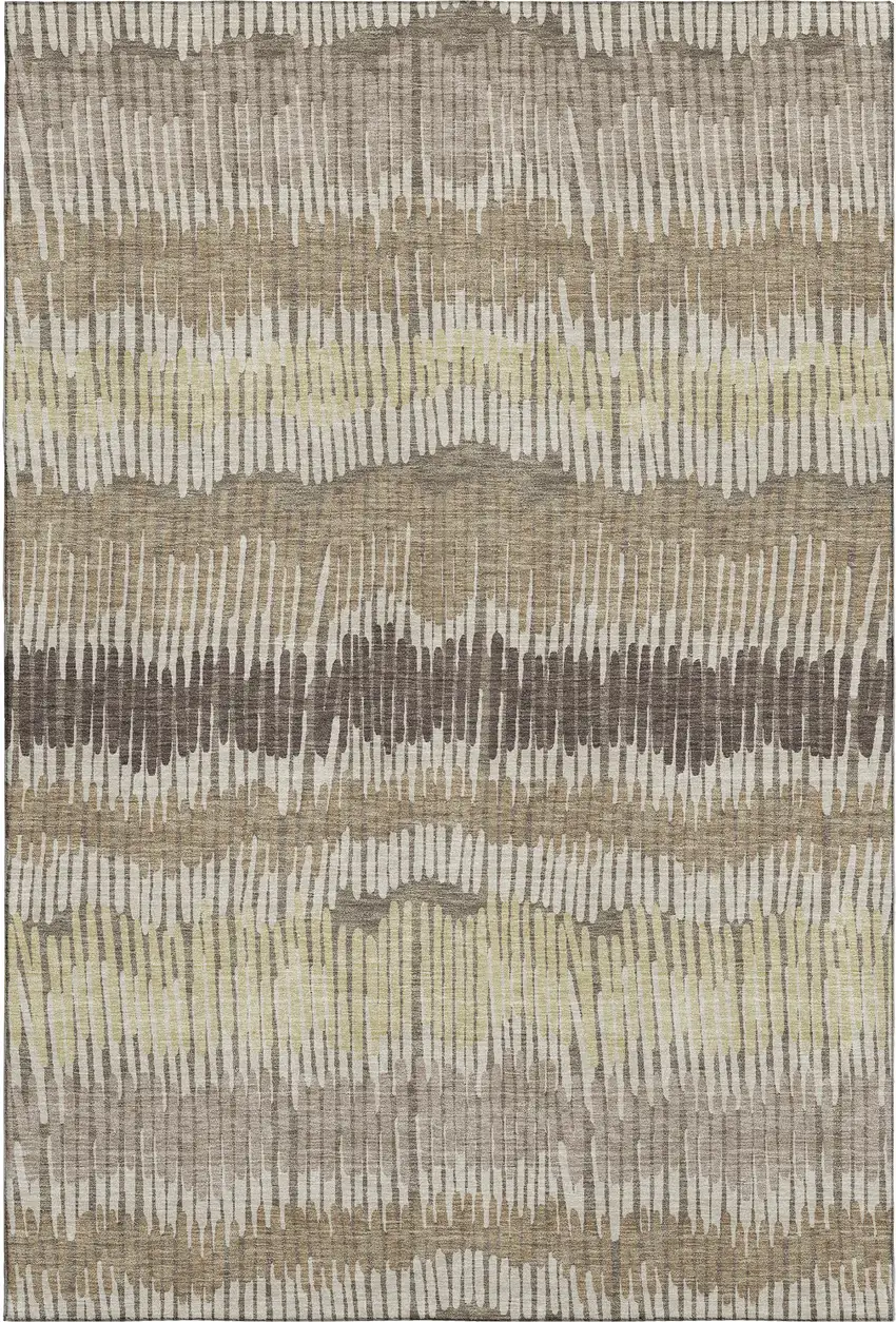 Taupe Beige And Cream Striped Washable Area Rug With UV Protection Photo 1