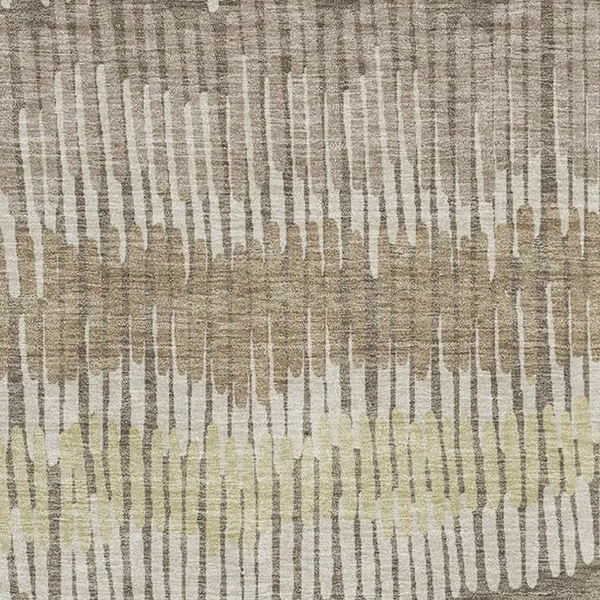 Taupe Beige And Cream Striped Washable Area Rug With UV Protection Photo 3