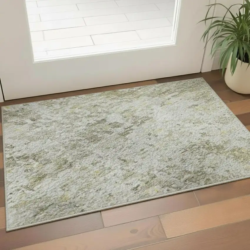 Taupe Beige And Gold Abstract Washable Area Rug With UV Protection Photo 2