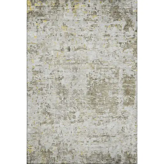 Taupe Beige And Gold Abstract Washable Area Rug With UV Protection Photo 6