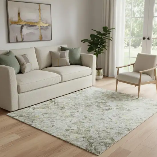 Taupe Beige And Gold Abstract Washable Area Rug With UV Protection Photo 2