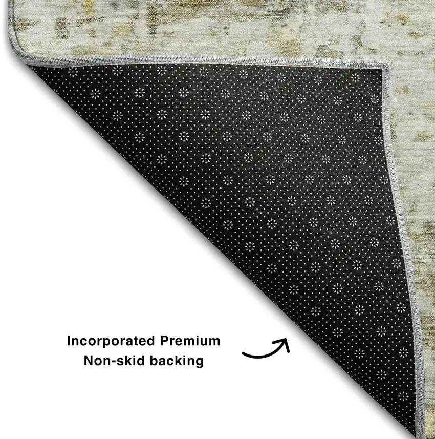 Taupe Beige And Gold Abstract Washable Area Rug With UV Protection Photo 6