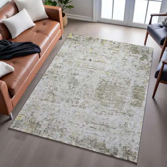 Taupe Beige And Gold Abstract Washable Area Rug With UV Protection Photo 5