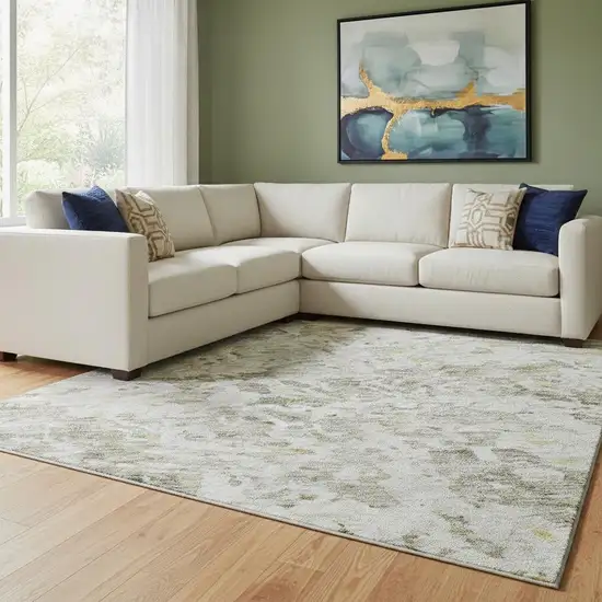 Taupe Beige And Gold Abstract Washable Area Rug With UV Protection Photo 2