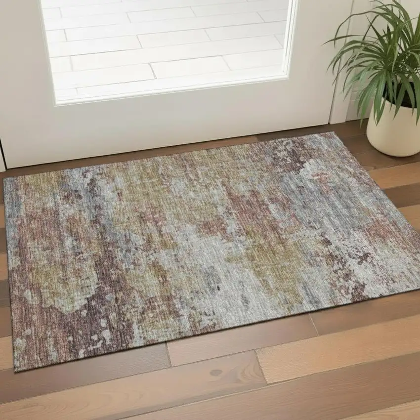 Taupe Beige And Gold Ombre Washable Area Rug With UV Protection Photo 2
