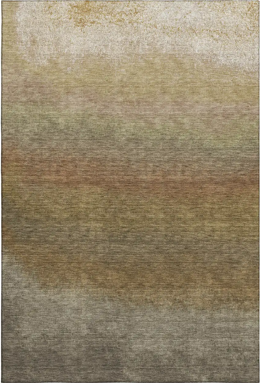 Taupe Beige And Gold Ombre Washable Area Rug With UV Protection Photo 7