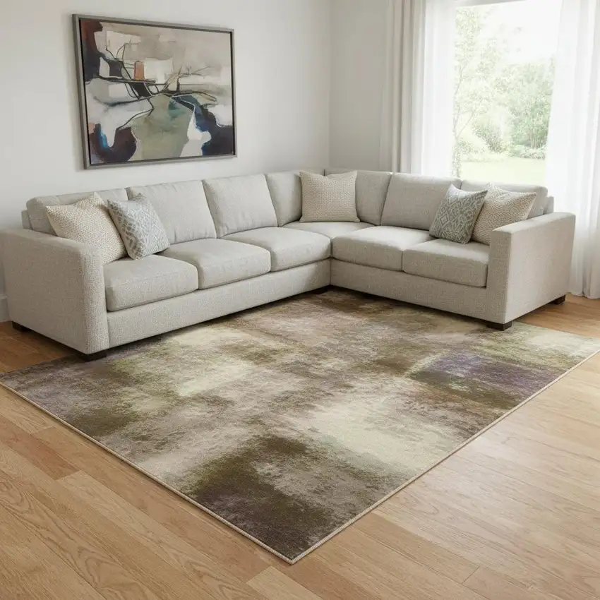 Taupe Beige And Gold Ombre Washable Area Rug With UV Protection Photo 2
