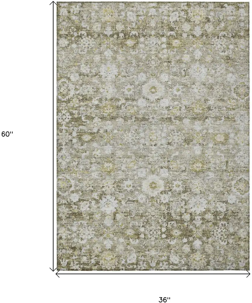 Taupe Beige And Gold Oriental Washable Indoor Outdoor Area Rug Photo 8
