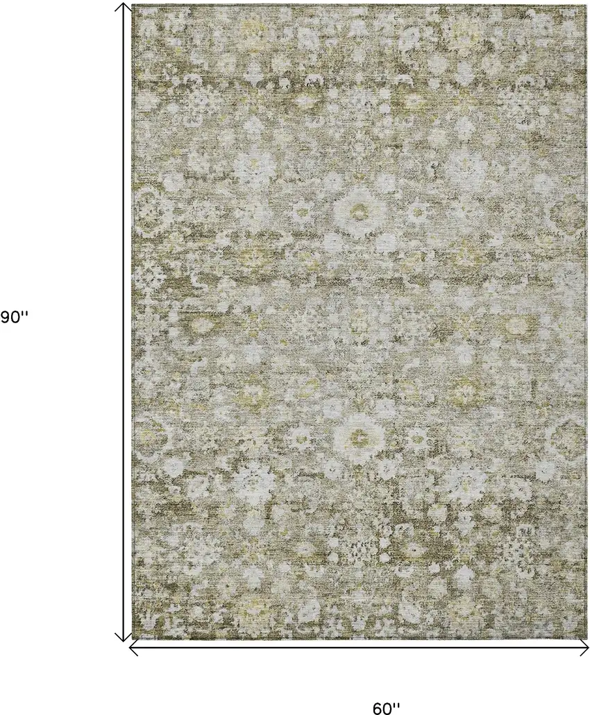 Taupe Beige And Gold Oriental Washable Indoor Outdoor Area Rug Photo 3