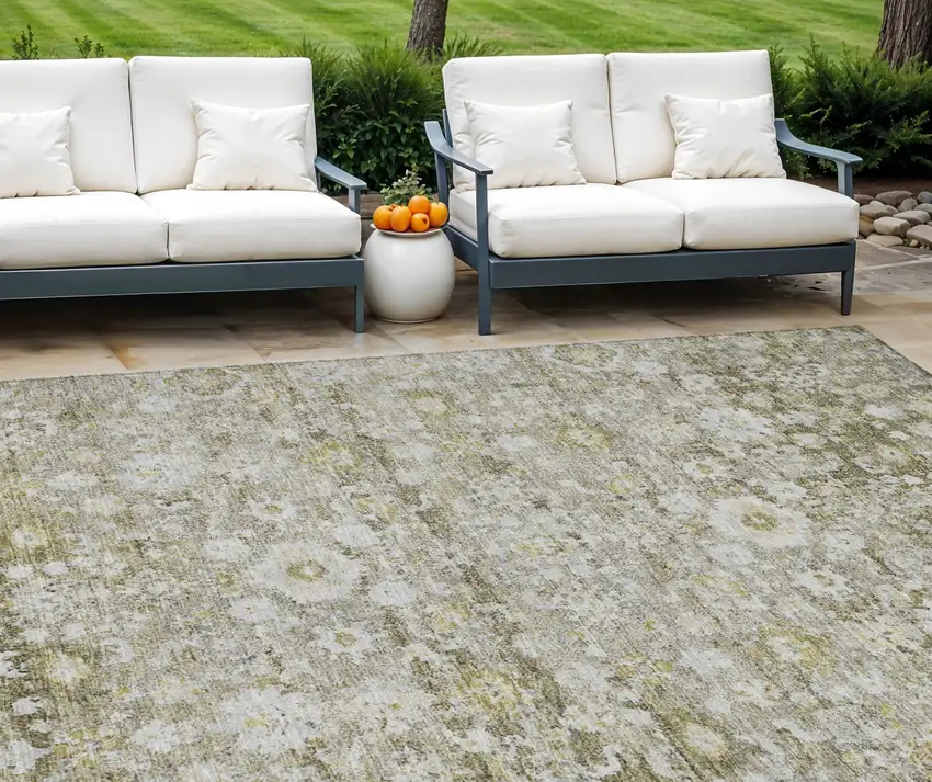 Taupe Beige And Gold Oriental Washable Indoor Outdoor Area Rug Photo 1
