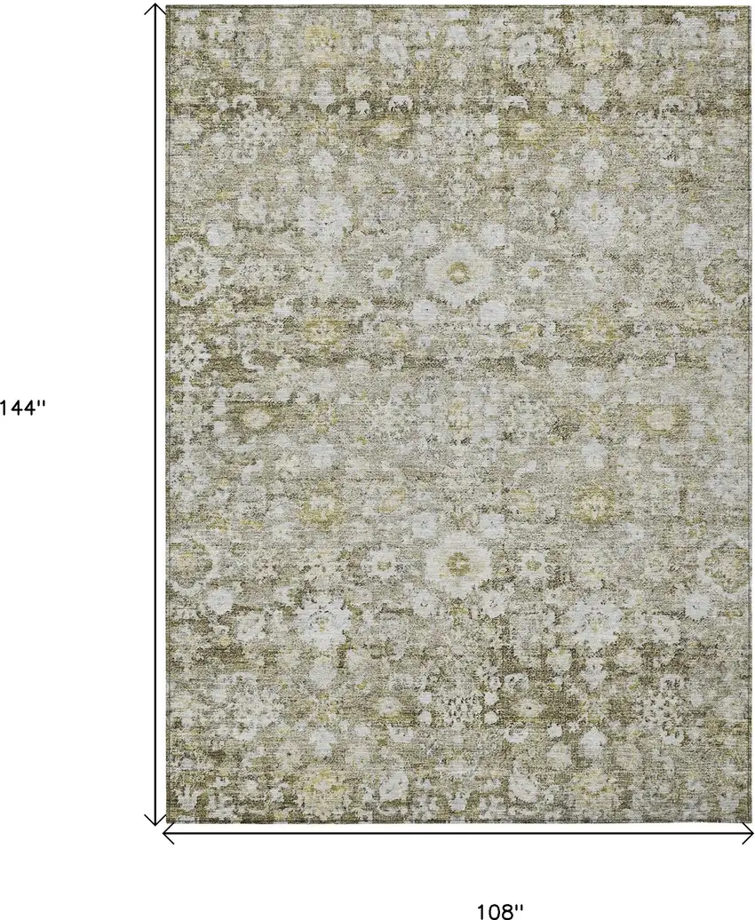 Taupe Beige And Gold Oriental Washable Indoor Outdoor Area Rug Photo 3