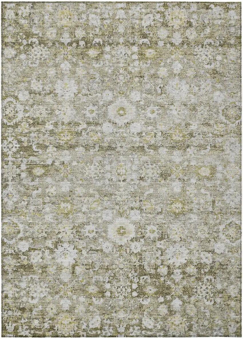 Taupe Beige And Gold Oriental Washable Indoor Outdoor Area Rug Photo 2