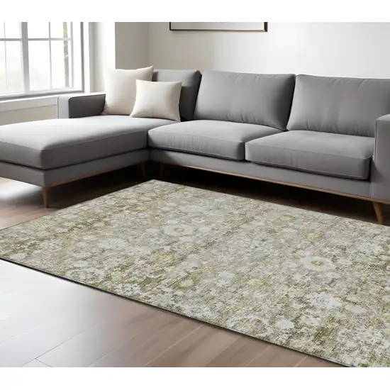Taupe Beige And Gold Oriental Washable Indoor Outdoor Area Rug Photo 9