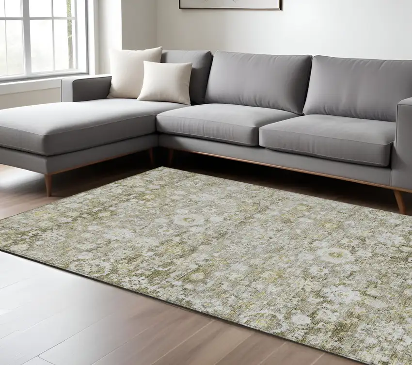 Taupe Beige And Gold Oriental Washable Indoor Outdoor Area Rug Photo 9