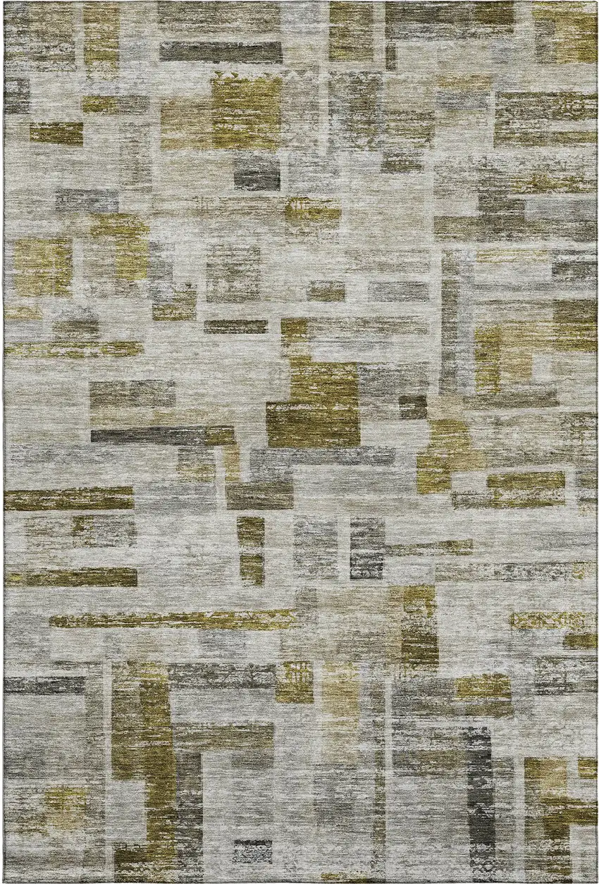 Taupe Beige And Gold Striped Washable Area Rug With UV Protection Photo 1