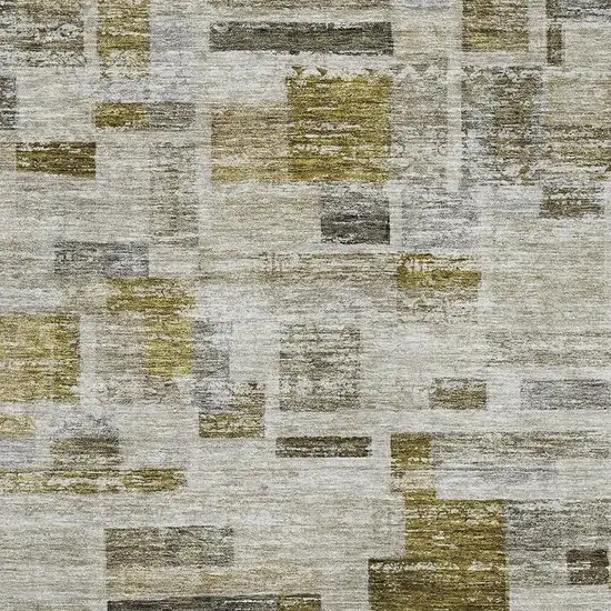 Taupe Beige And Gold Striped Washable Area Rug With UV Protection Photo 2