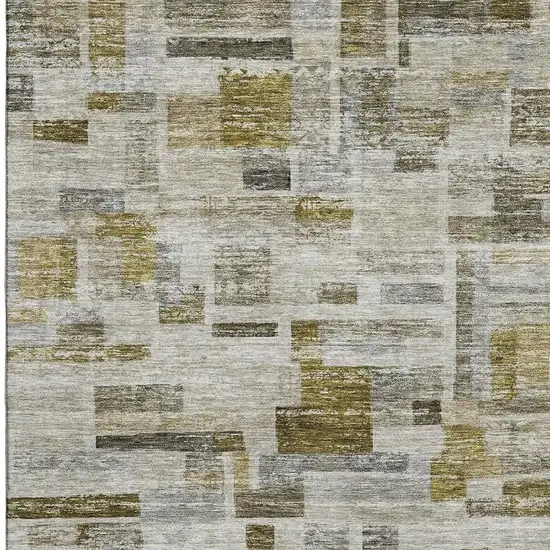 Taupe Beige And Gold Striped Washable Area Rug With UV Protection Photo 3