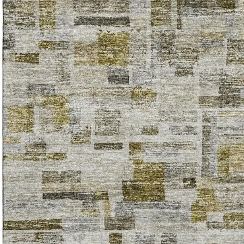 Taupe Beige And Gold Striped Washable Area Rug With UV Protection Photo 3