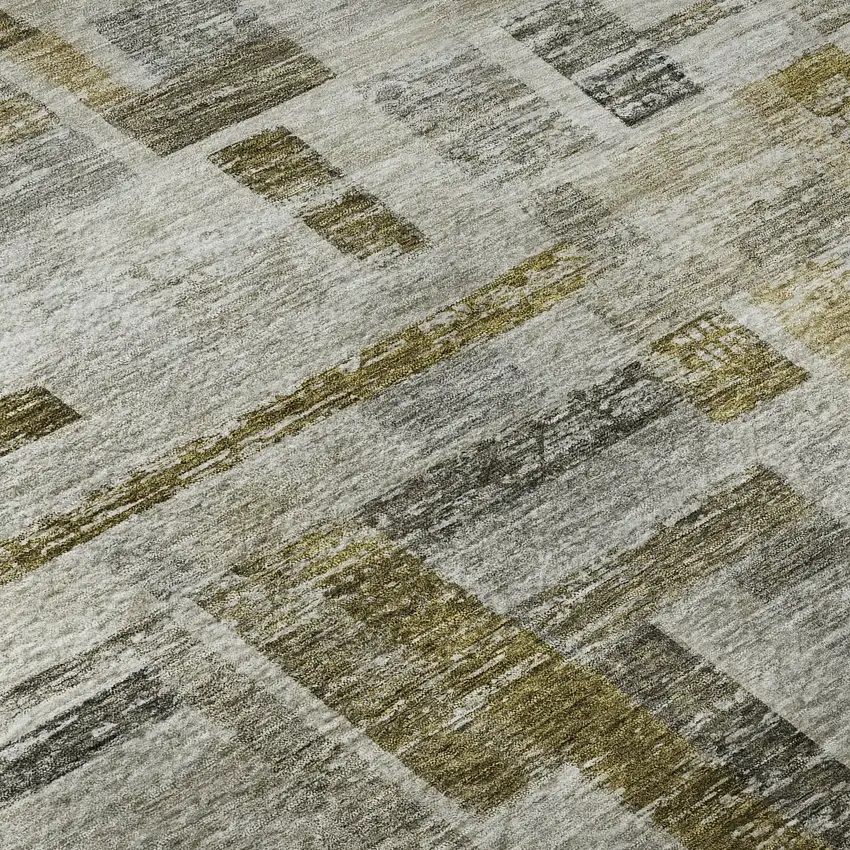 Taupe Beige And Gold Striped Washable Area Rug With UV Protection Photo 9