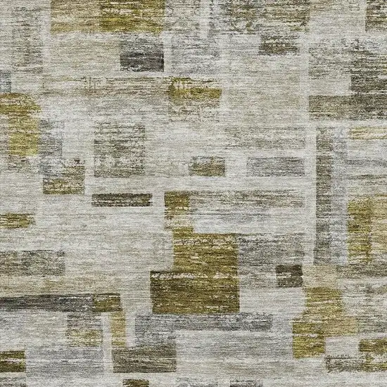 Taupe Beige And Gold Striped Washable Area Rug With UV Protection Photo 2