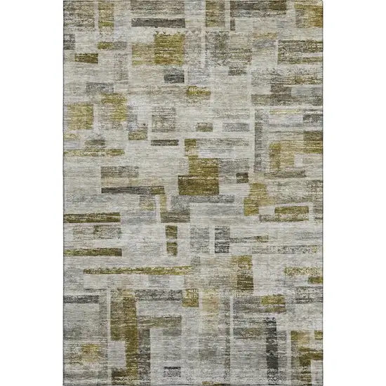 Taupe Beige And Gold Striped Washable Area Rug With UV Protection Photo 1