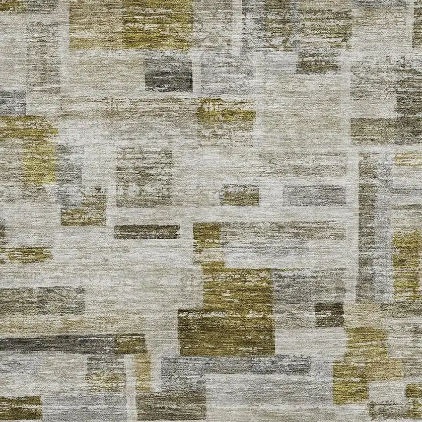 Taupe Beige And Gold Striped Washable Area Rug With UV Protection Photo 2