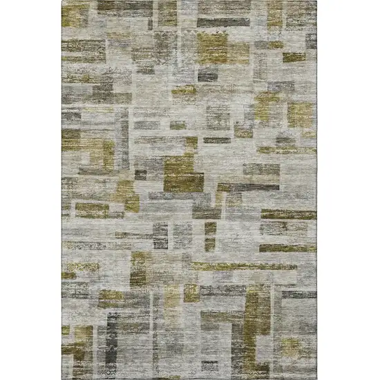 Taupe Beige And Gold Striped Washable Area Rug With UV Protection Photo 3