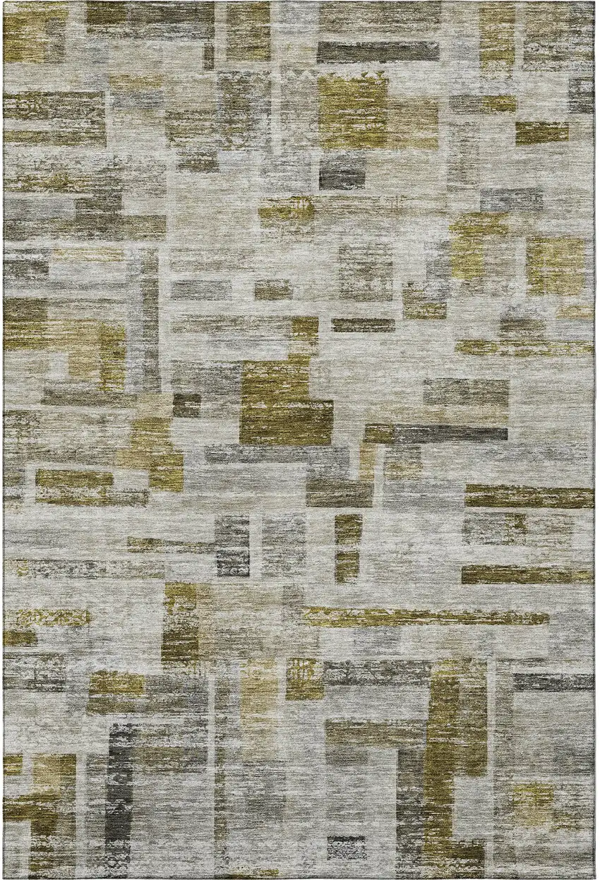 Taupe Beige And Gold Striped Washable Area Rug With UV Protection Photo 3